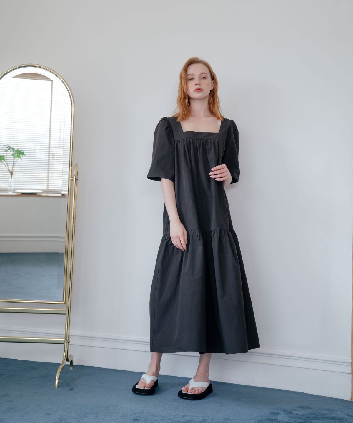 벨루아(VELUA) Puff belted dress _ black