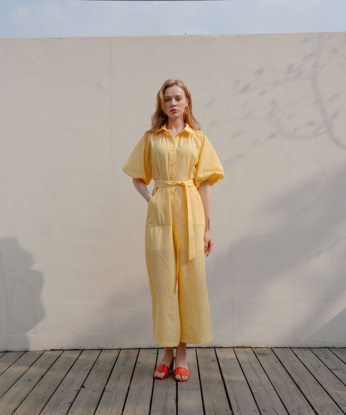 벨루아(VELUA) Check balloon jump suit _ yellow