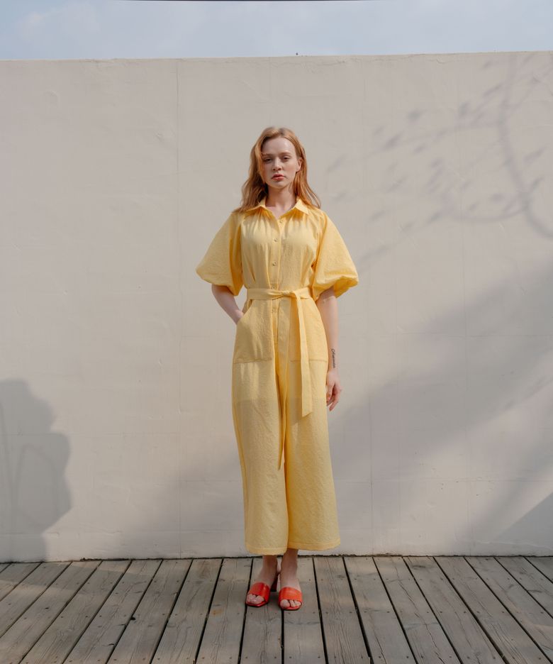 Check balloon jump suit _ yellow