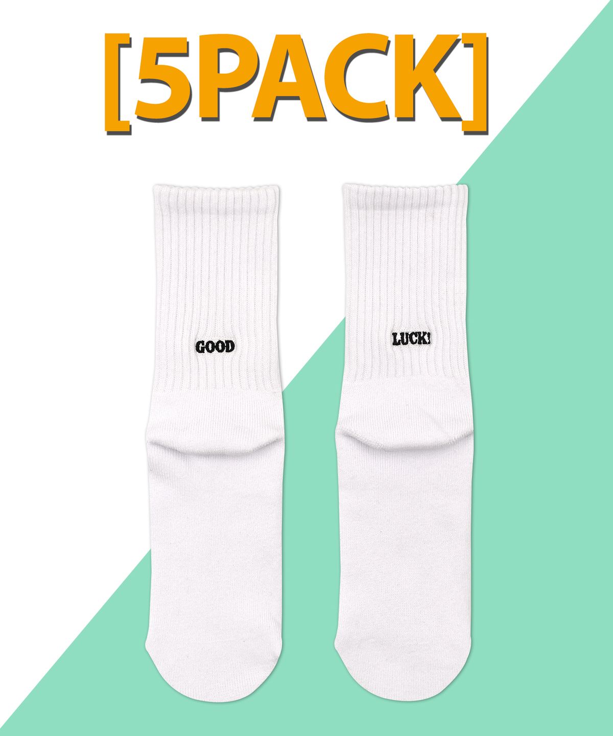 언비데이(UNBDAY) [5PACK] 남녀공용 뒷꿈치 포인트 GOOD/LUCK 양말 -화이트