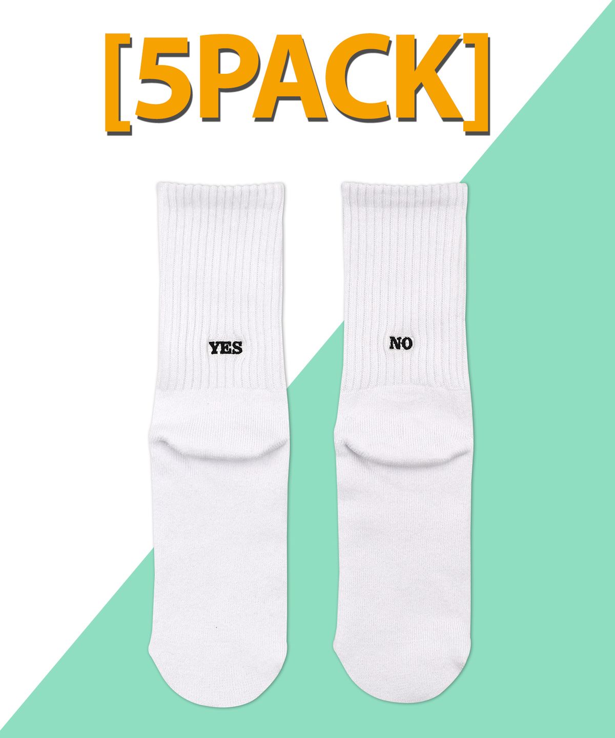 언비데이(UNBDAY) [5PACK] 남녀공용 뒷꿈치 포인트 YES/NO 양말 -화이트