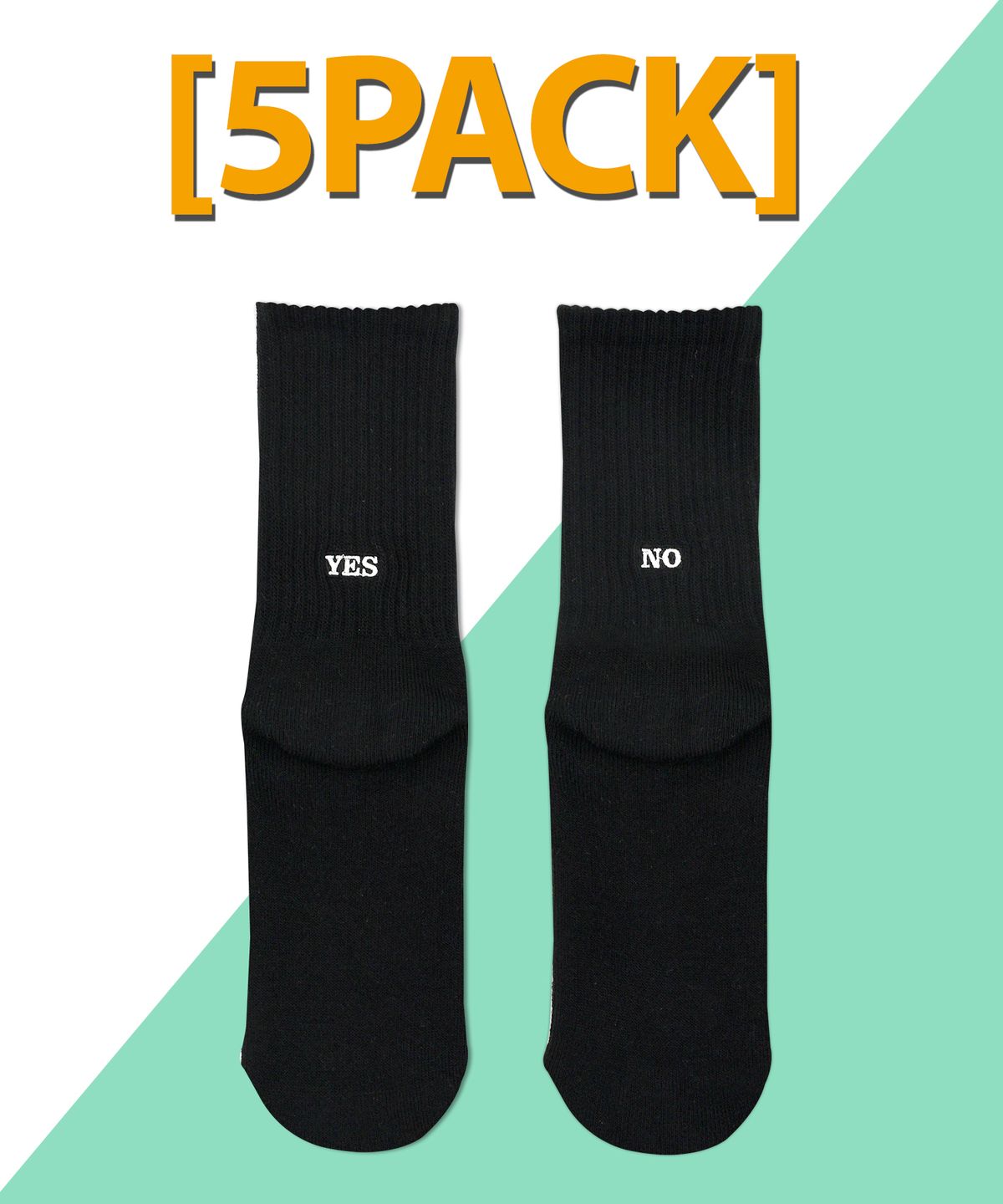 언비데이(UNBDAY) [5PACK] 남녀공용 뒷꿈치 포인트 YES/NO 양말 -블랙