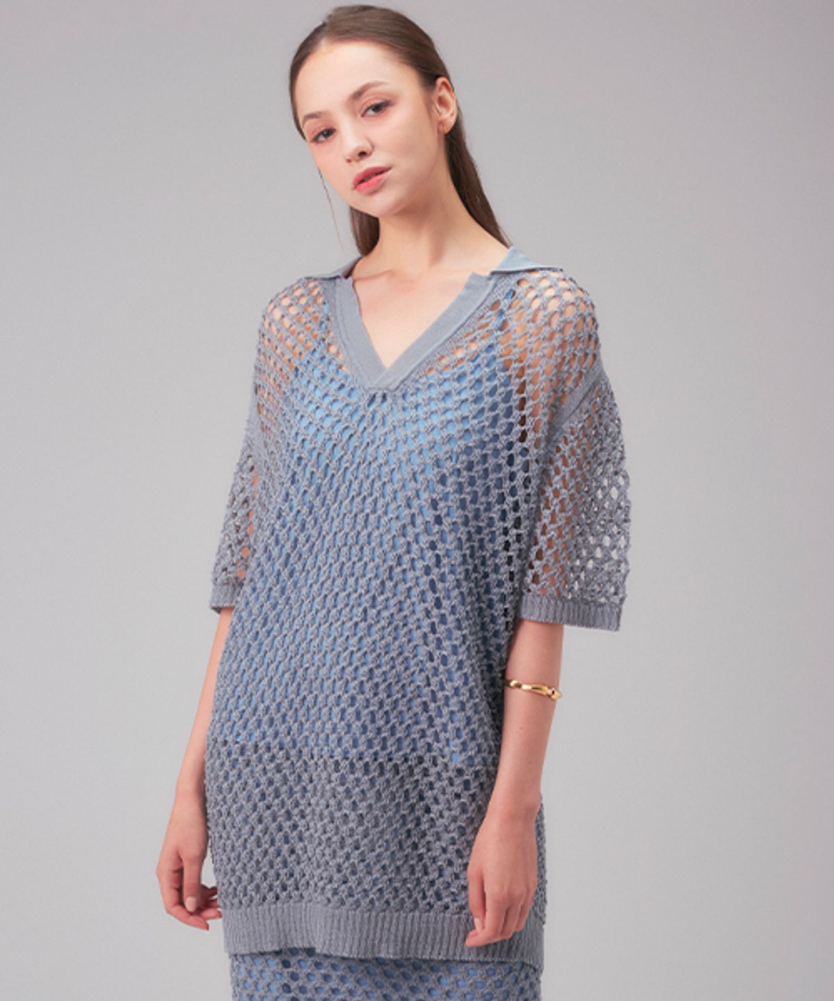 로희어패럴(ROHEE APPAREL) MESH KNIT TOP+STRAP TOP SET / BLUE