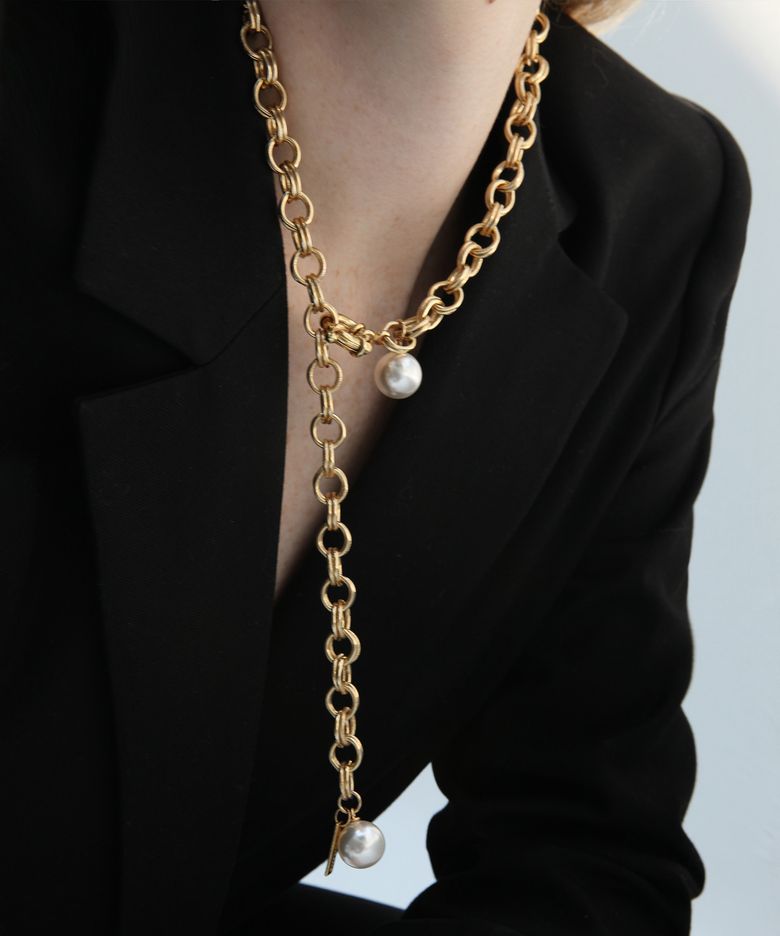 gold layer chain pearl necklace
