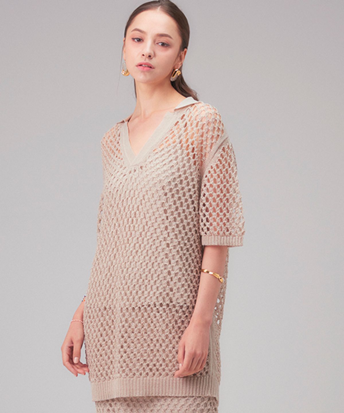 로희어패럴(ROHEE APPAREL) MESH KNIT TOP+STRAP TOP SET / BEIGE