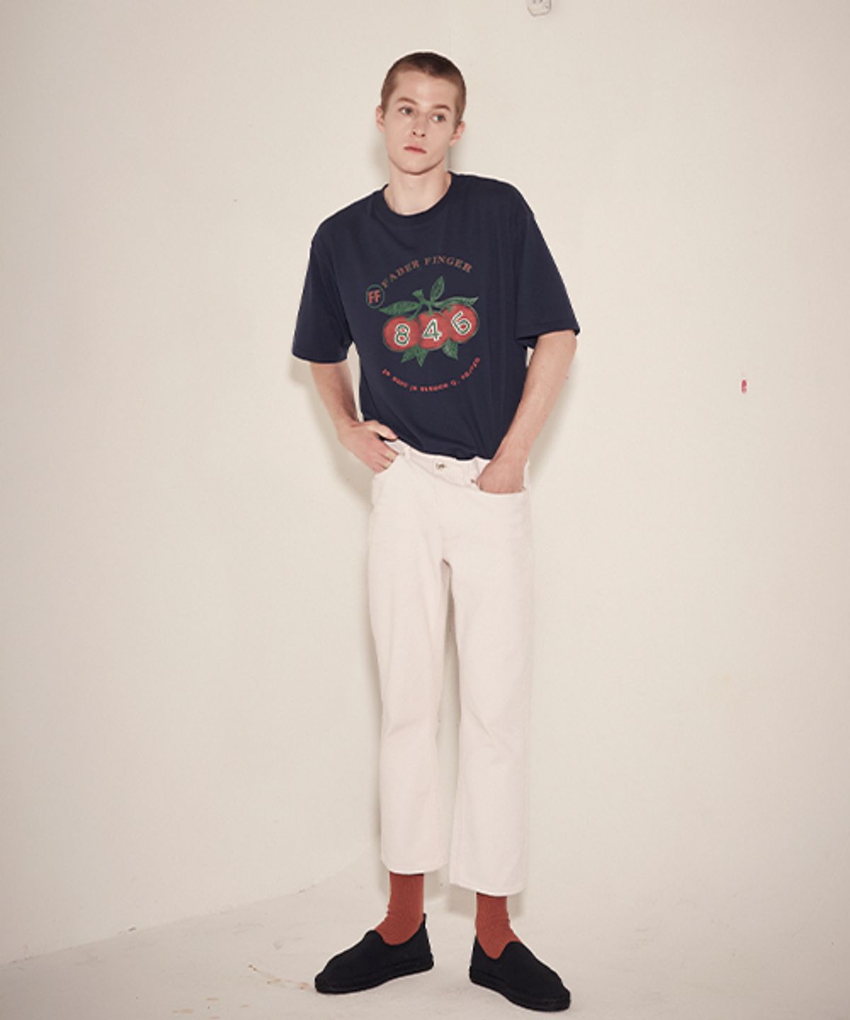 파베르핑거(FABER FINGER) Orange Printed Unisex T-shirt (Dark Blue)