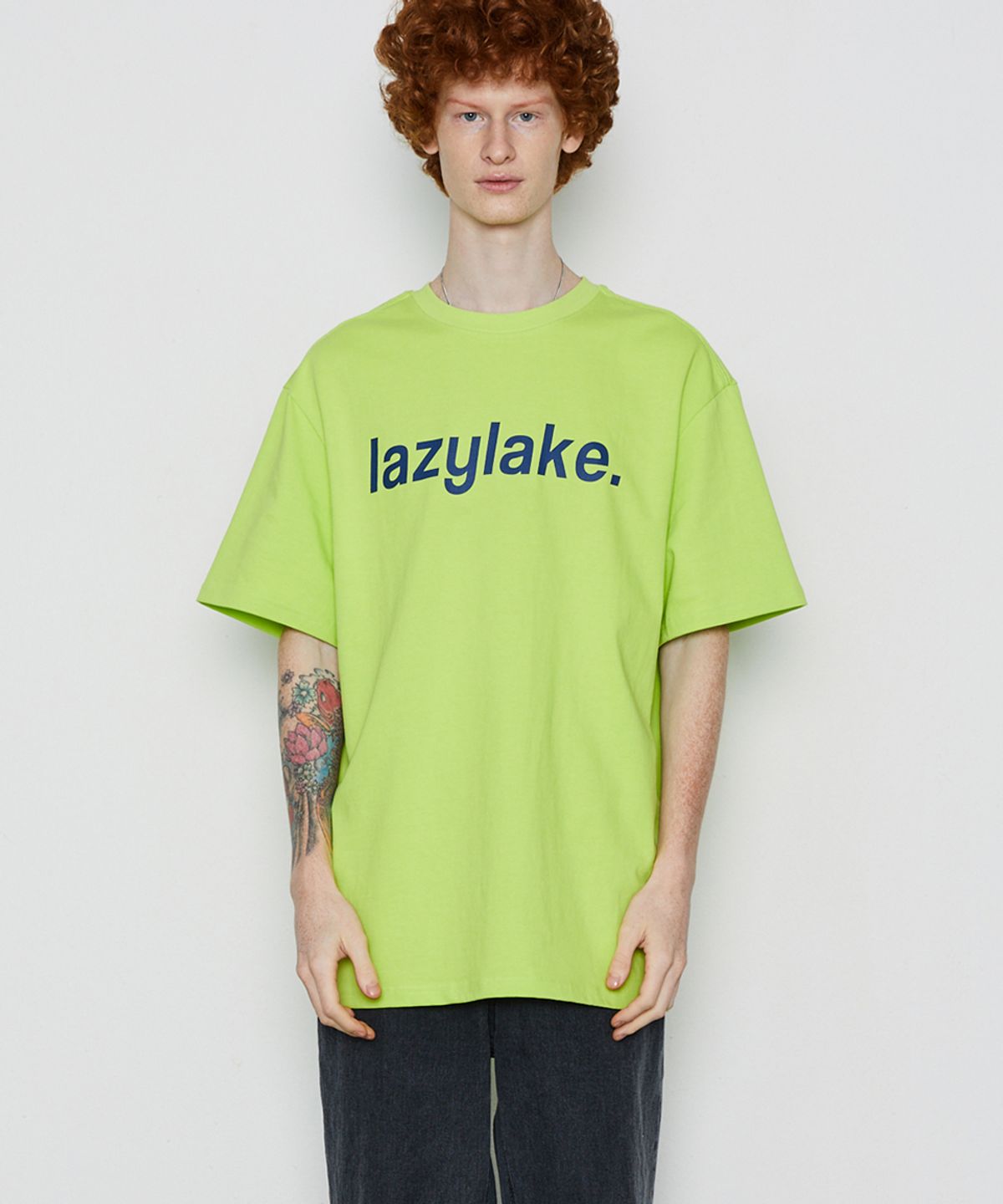 레이지레이크(LAZY LAKE) 유니섹스 빅로고티셔츠 옐로우그린