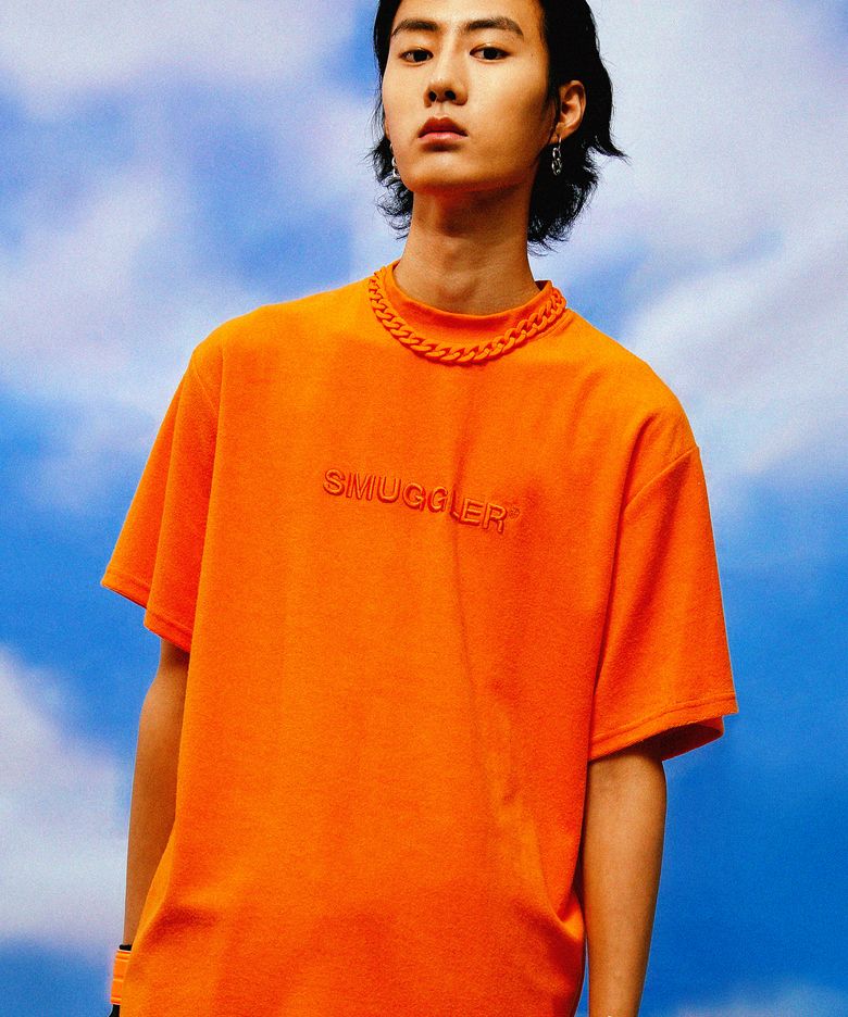 [UNISEX] Detachable Chain Terry T-Shirt (Orange)