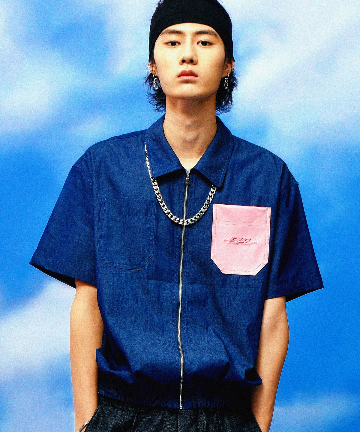 씨오엠이(COME) [UNISEX] Short Sleeve Bomber Jacket (Denim)