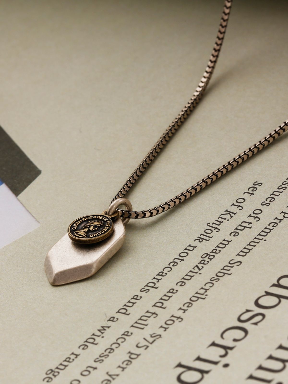 쇼브오프(SHOVEOFF) SVN-156 Antique silver Hexagon bar coin necklace