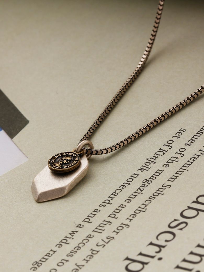 SVN-156 Antique silver Hexagon bar coin necklace