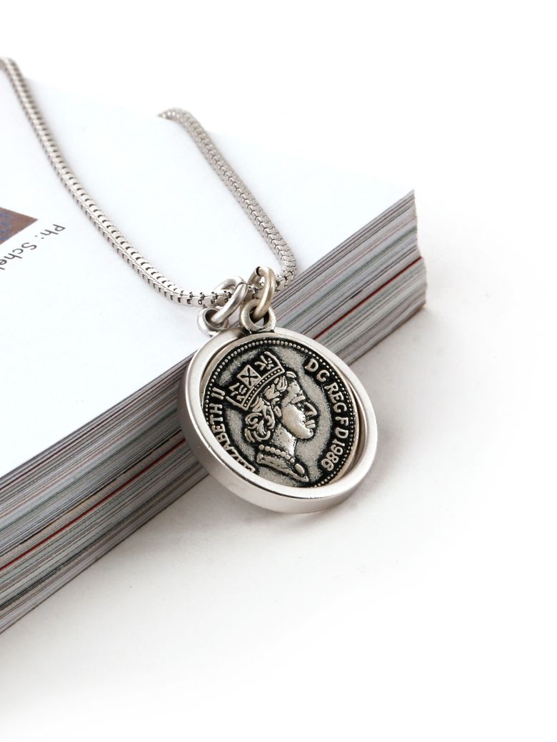 SVN-157 AntiqueSilver Coin Round Necklace