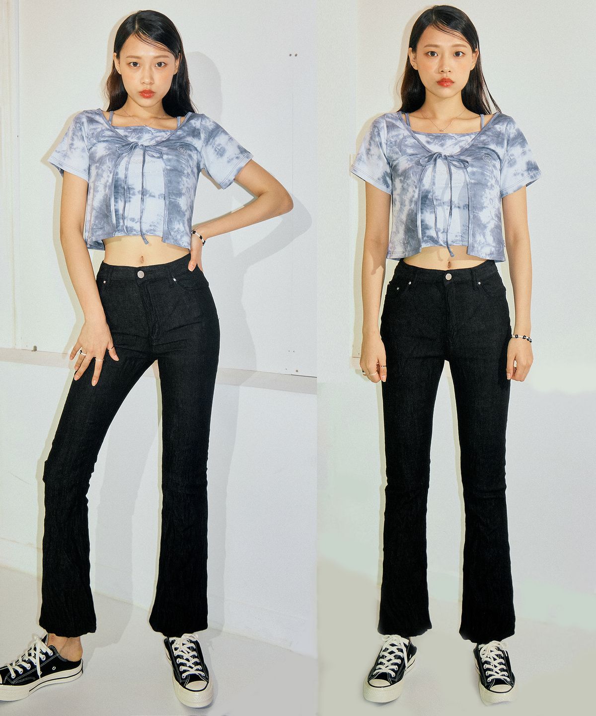 디어미(DEAR,ME) 린넨 주름 슬림 부츠컷 데님 팬츠 [블랙]