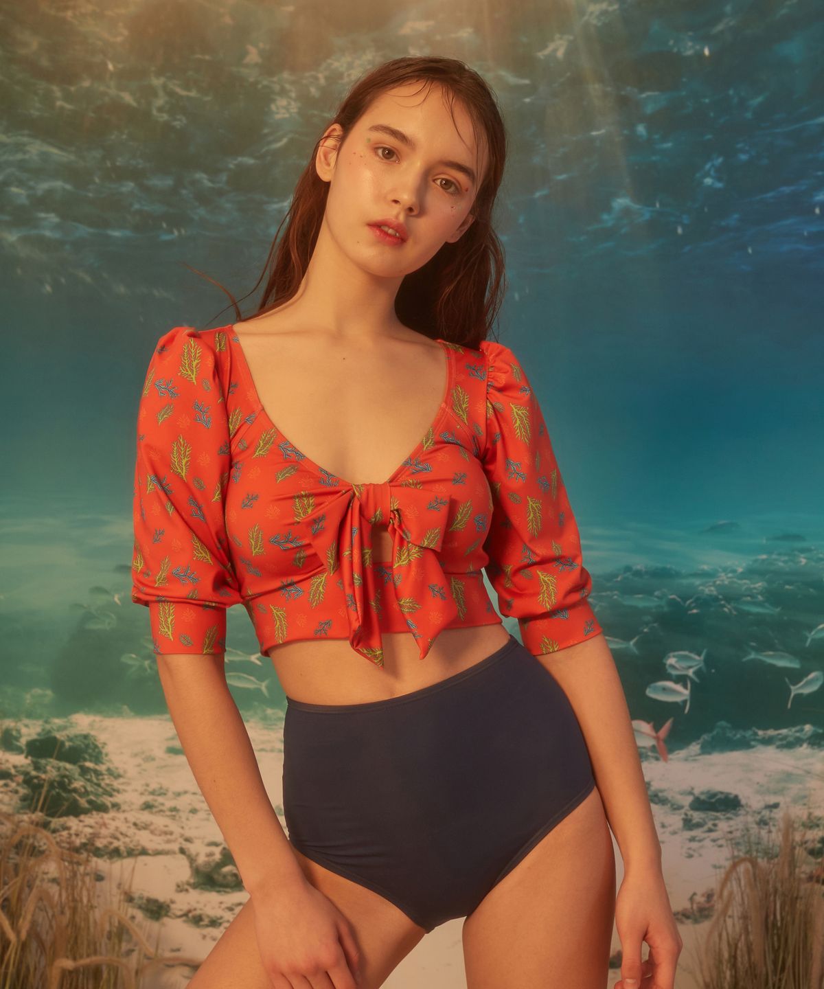 솔티플라워(SALTY FLOWER) [세트] 폴립 리본 벌룬 비키니 세트 레드