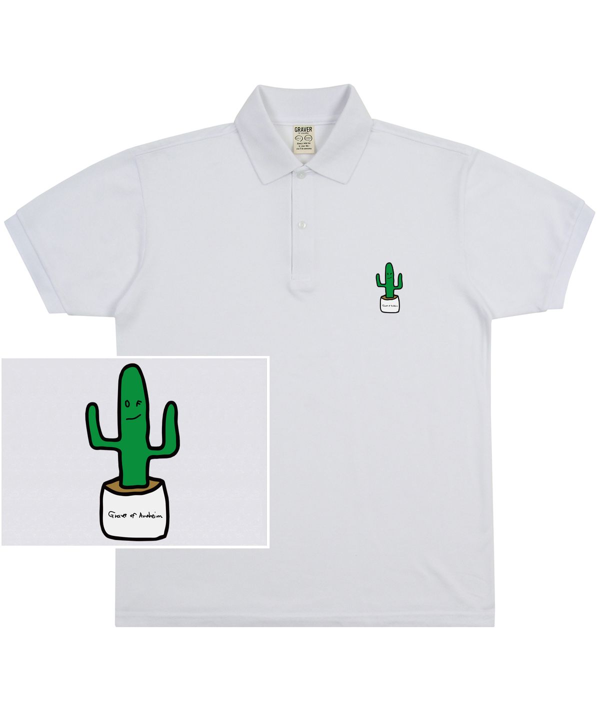 그레이버(GRAVER) [UNISEX]그린 드로잉 선인장 스마일 피케티_화이트