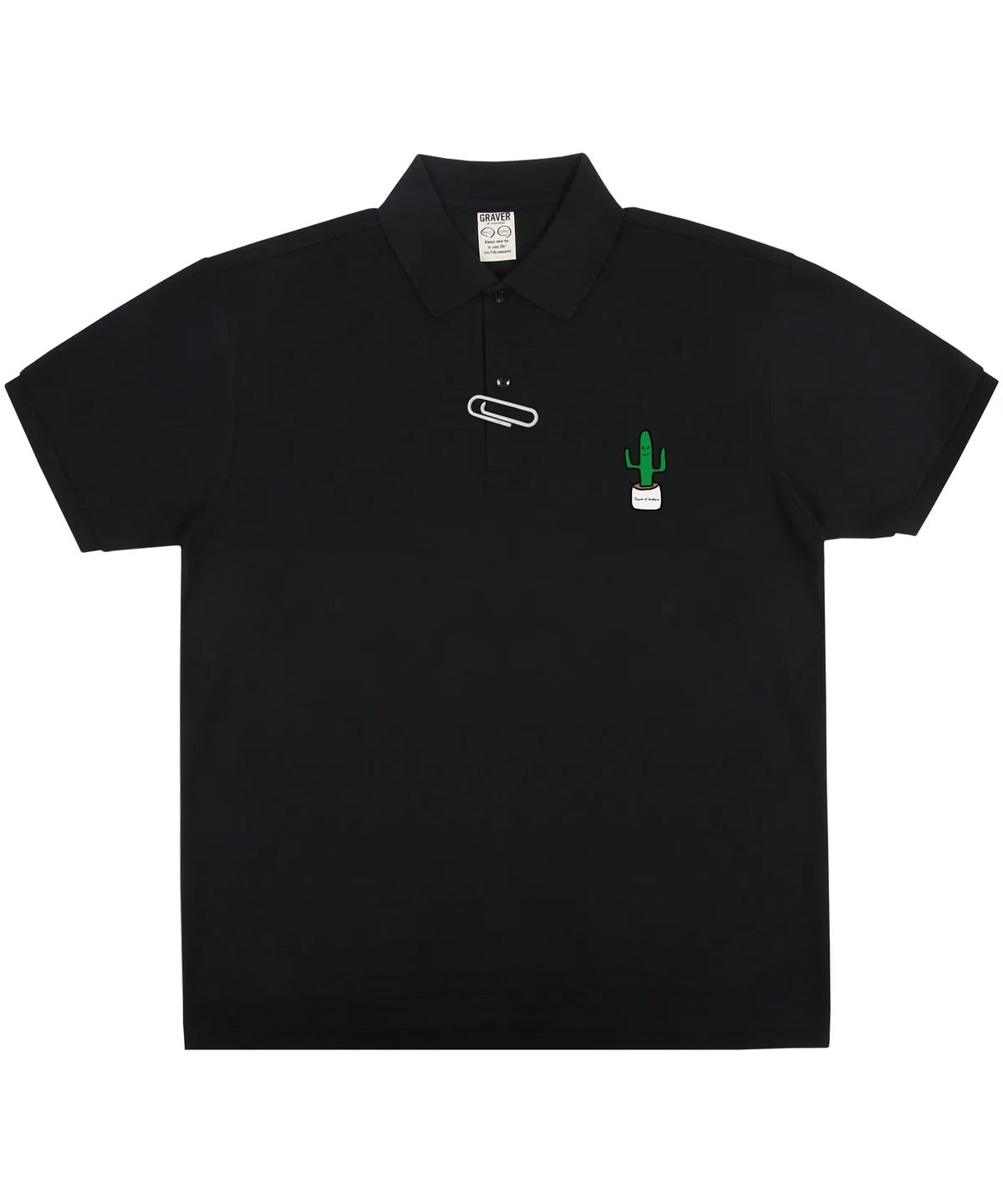 그레이버(GRAVER) [UNISEX]그린 드로잉 선인장 스마일 피케티_블랙