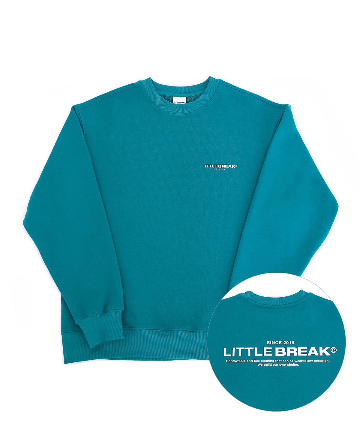리를브레이크(LITTLE BREAK) LB 로고 맨투맨 (블루그린)