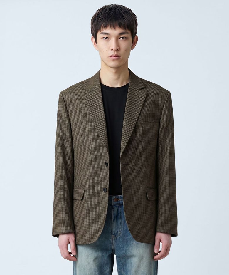 울 체크 블레이저 브라운