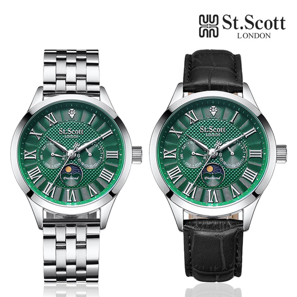 세인트스코트런던(ST.SCOTT LONDON) ST7502M-SES 헬리오스 썬앤문 다이아몬드 남성 메탈시계