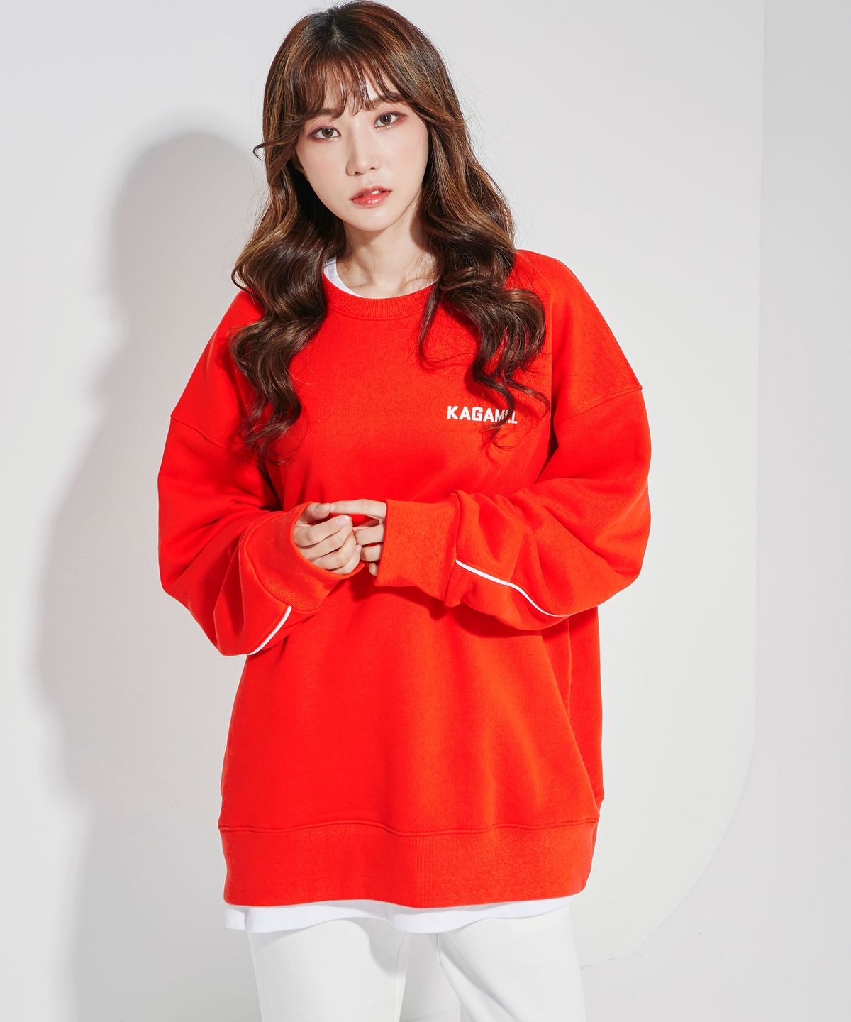 카가미엘(KAGAMI.L) Oversize Back Line Sweat shirt Red
