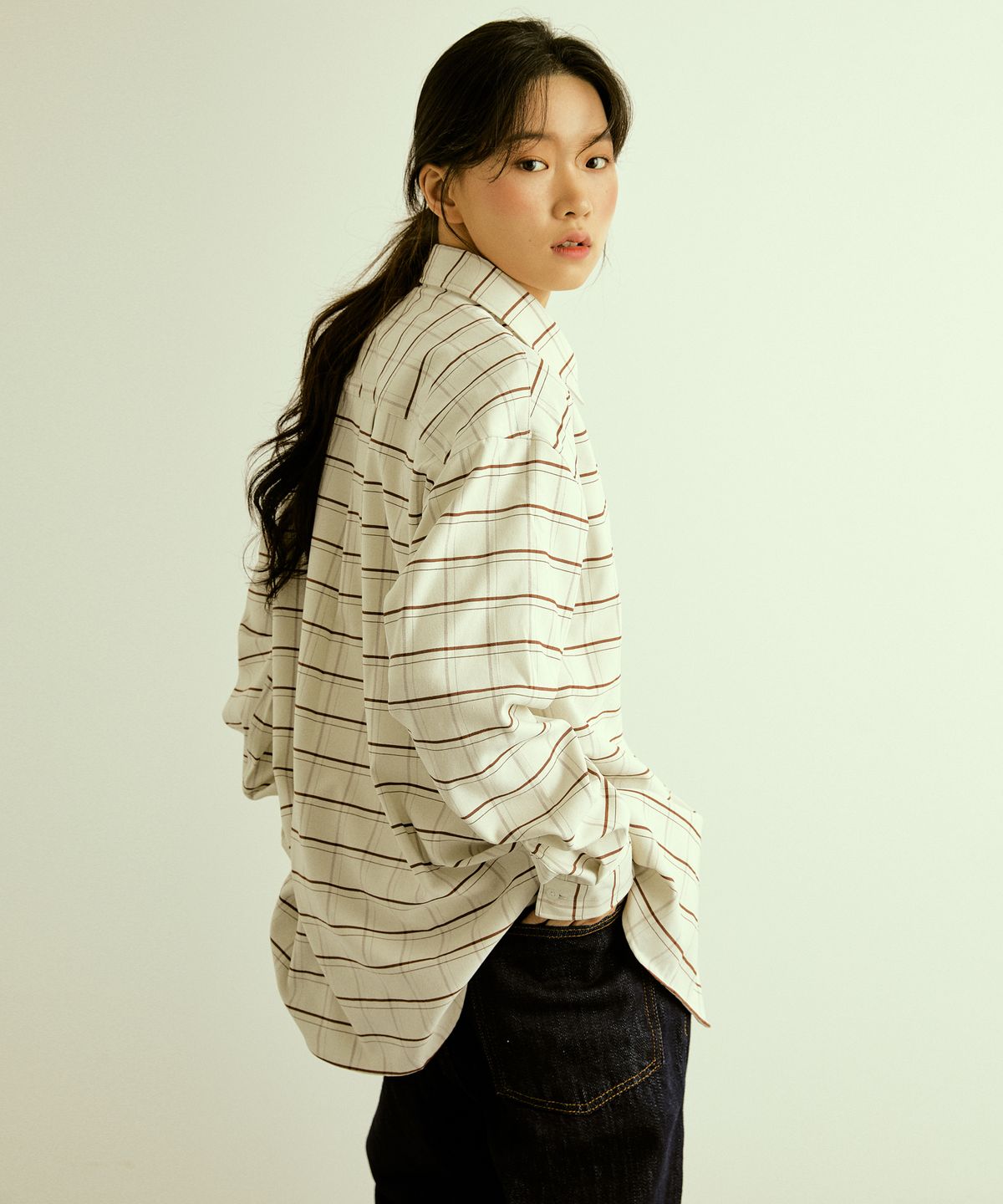 기프트오리지널(GIFTORIGINAL) (UNISEX) 스마트 체크 셔츠_아이보리