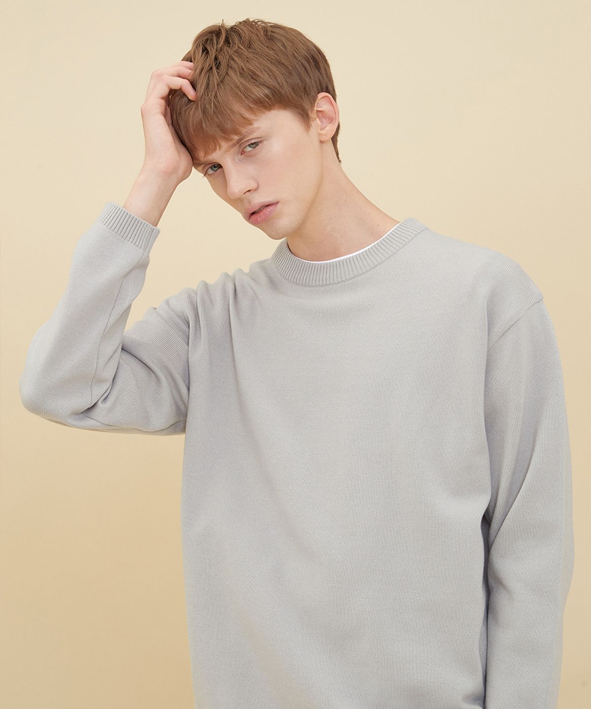 블론드나인(BLOND9) SEMI OVER-FIT ROUND NECK SWEATER_GRAY