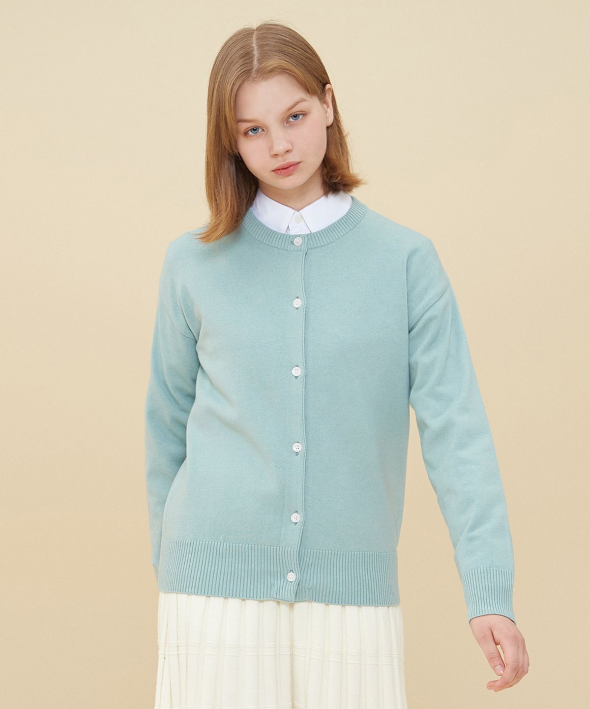블론드나인(BLOND9) LOUIE BASIC ROUND NECK CARDIGAN_MINT