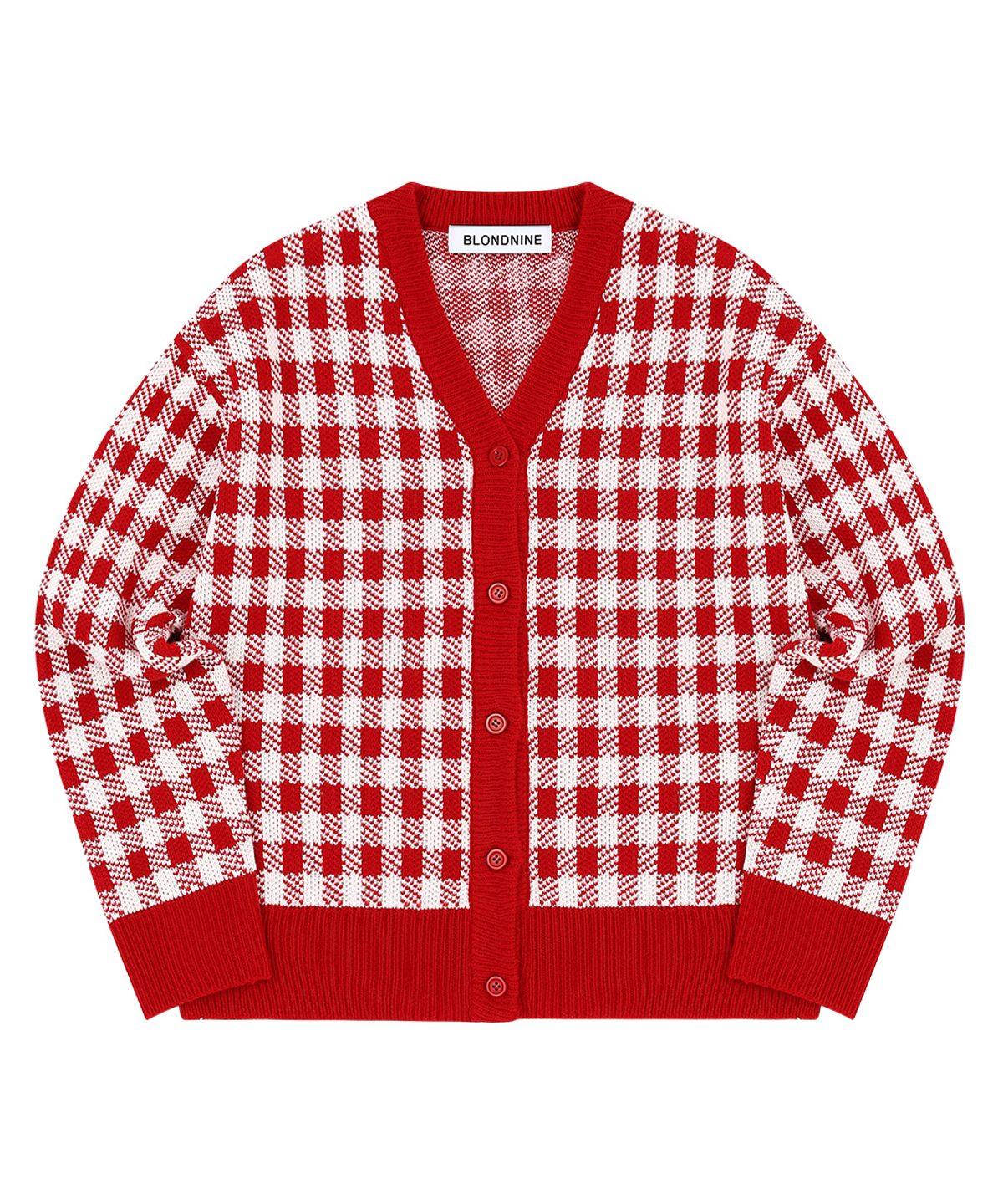 블론드나인(BLOND9) JAQUARD V NECK CARDIGAN_RED