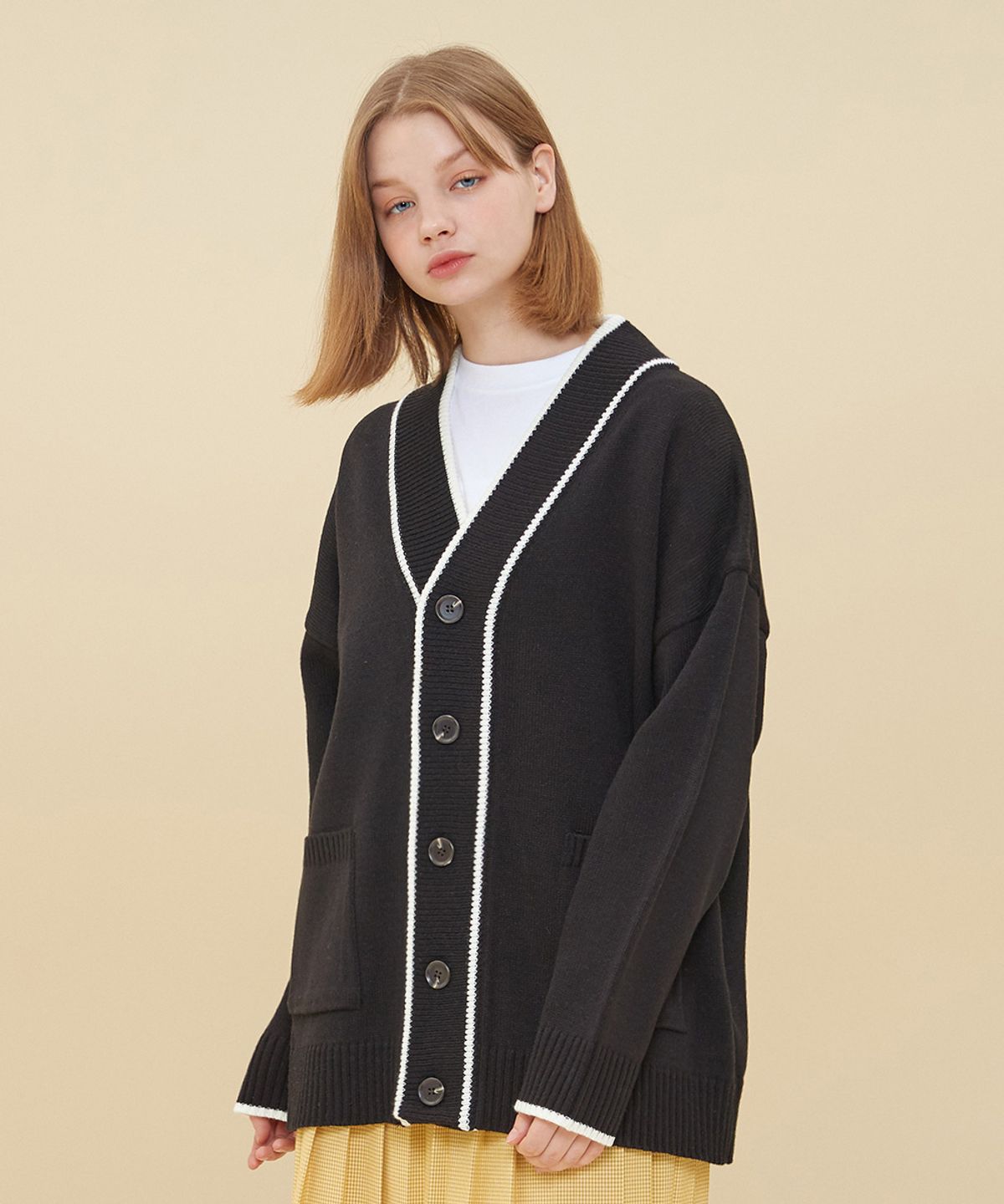 블론드나인(BLOND9) COLORATION KNIT CARDIGAN_BLACK