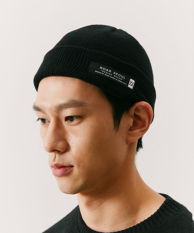 (Unisex) 로고 라벨 베이직 숏 비니_BLACK