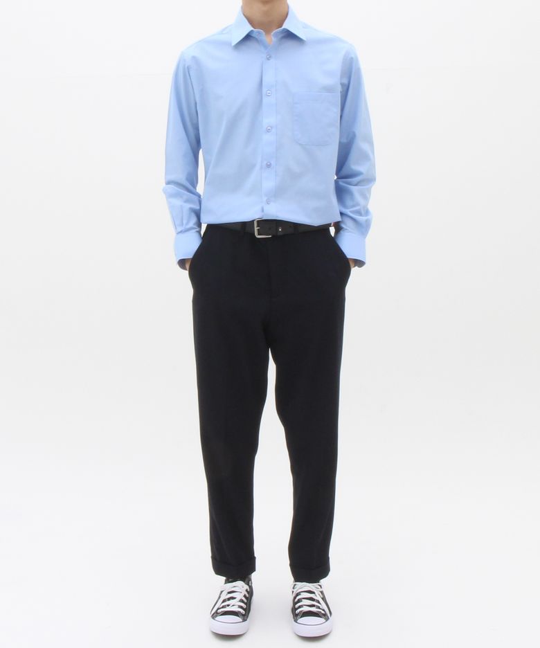 블루 레귤러 레이온혼방 솔리드 셔츠