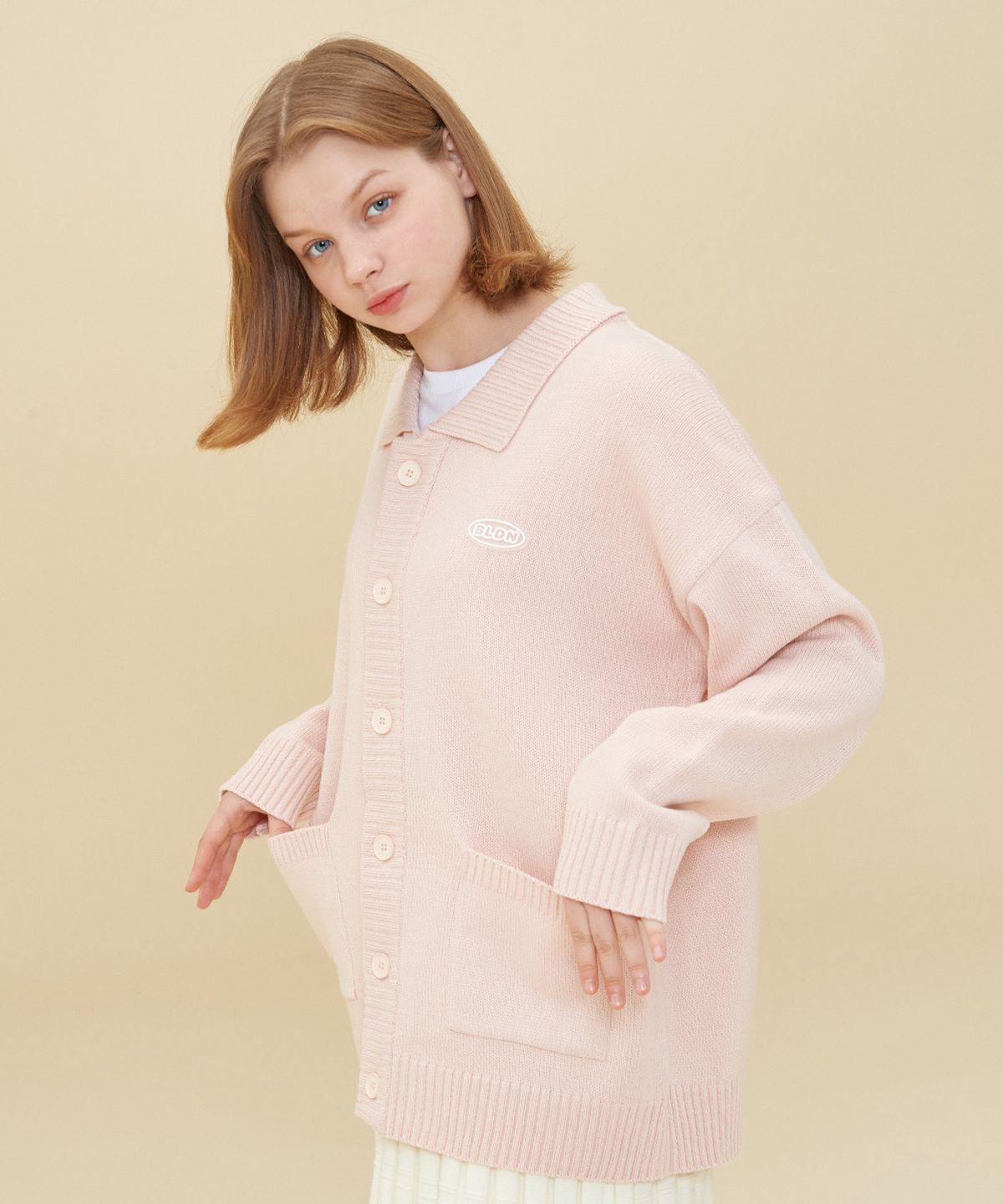 블론드나인(BLOND9) COLLAR KNIT CARDIGAN_PITCH PINK