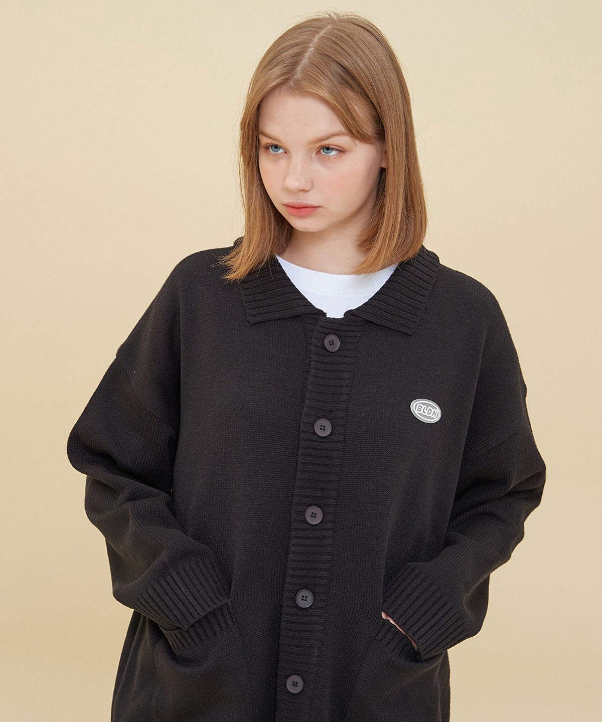 블론드나인(BLOND9) COLLAR KNIT CARDIGAN_BLACK