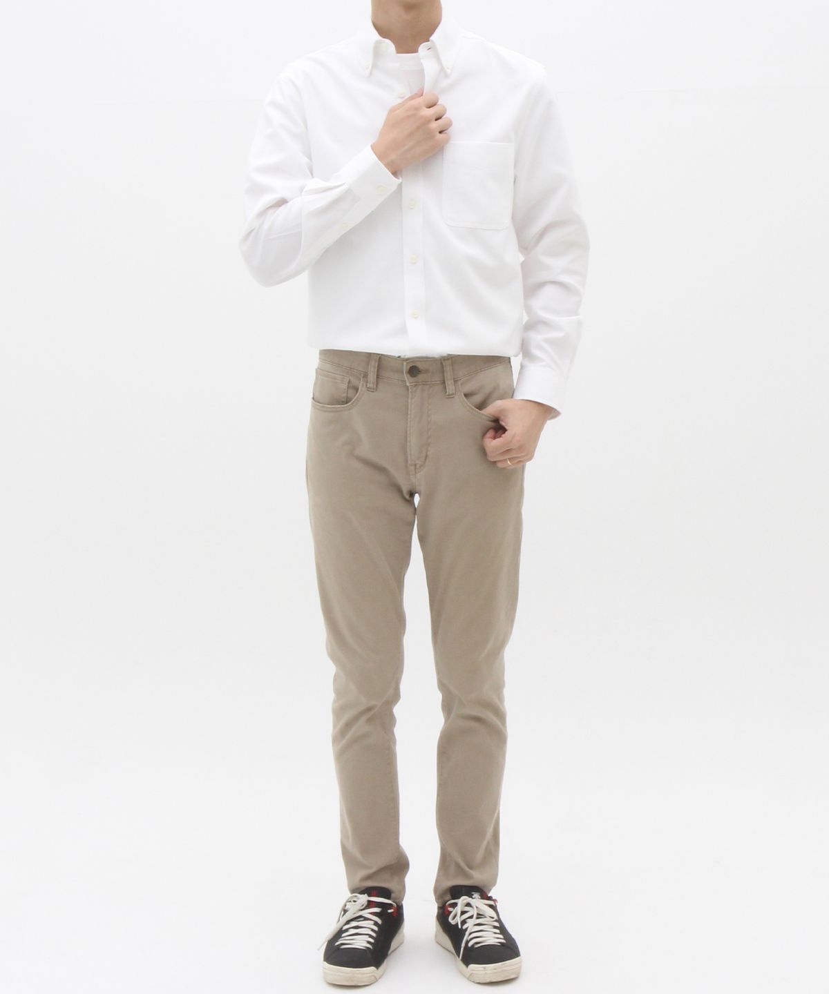 더셔츠스튜디오(THE SHIRTS STUDIO) 화이트 루즈핏 면혼방 옥스포드 버튼다운 셔츠