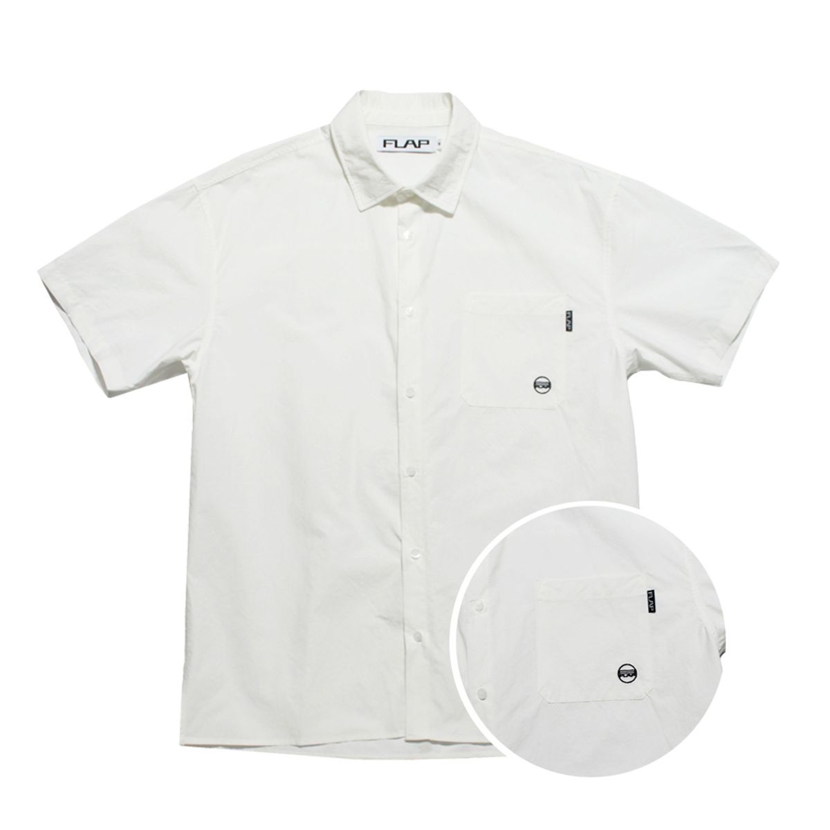 플랩(FLAP) 로고 포켓 솔리드 워싱 셔츠 (White)