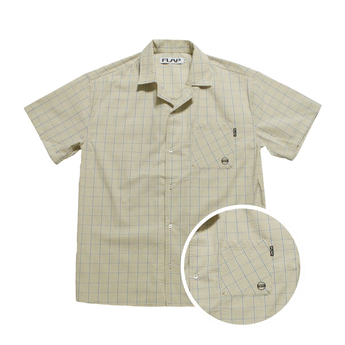 플랩(FLAP) 오픈 카라 시어서커 체크 (Beige)