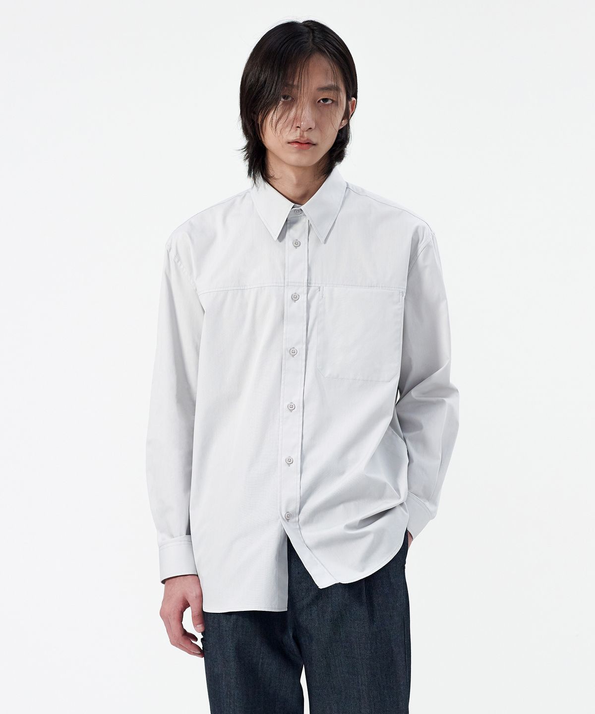 인사일런스(INSILENCE) [BLACK LABEL] 스티치 포켓 셔츠 LIGHT GREY