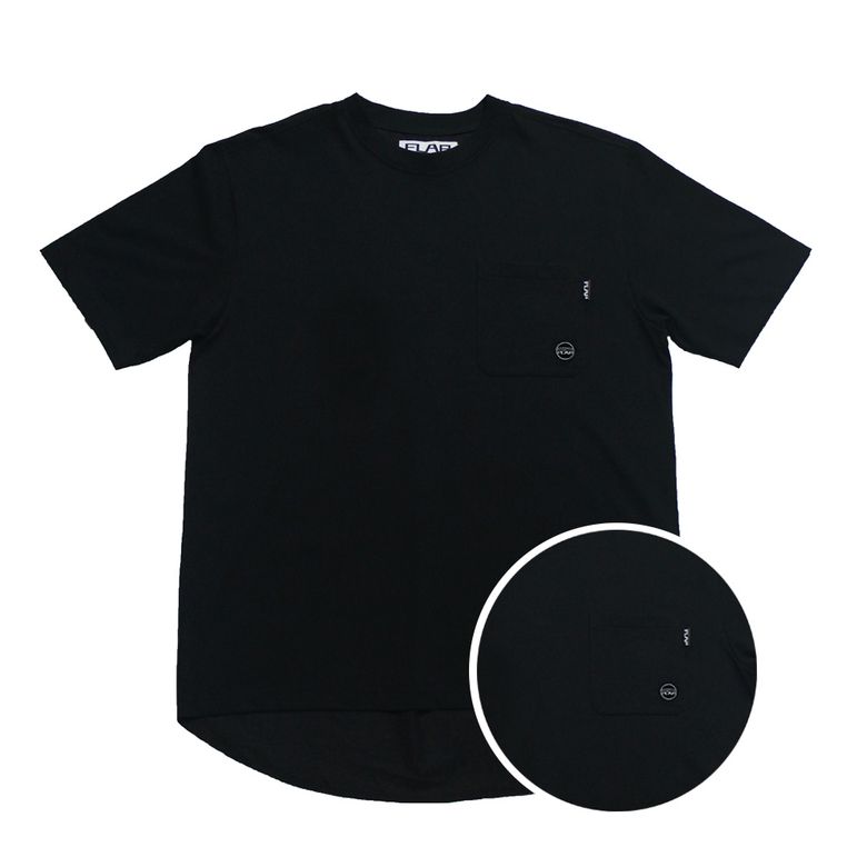 배색 라운드 포켓 티셔츠 (BLACK)