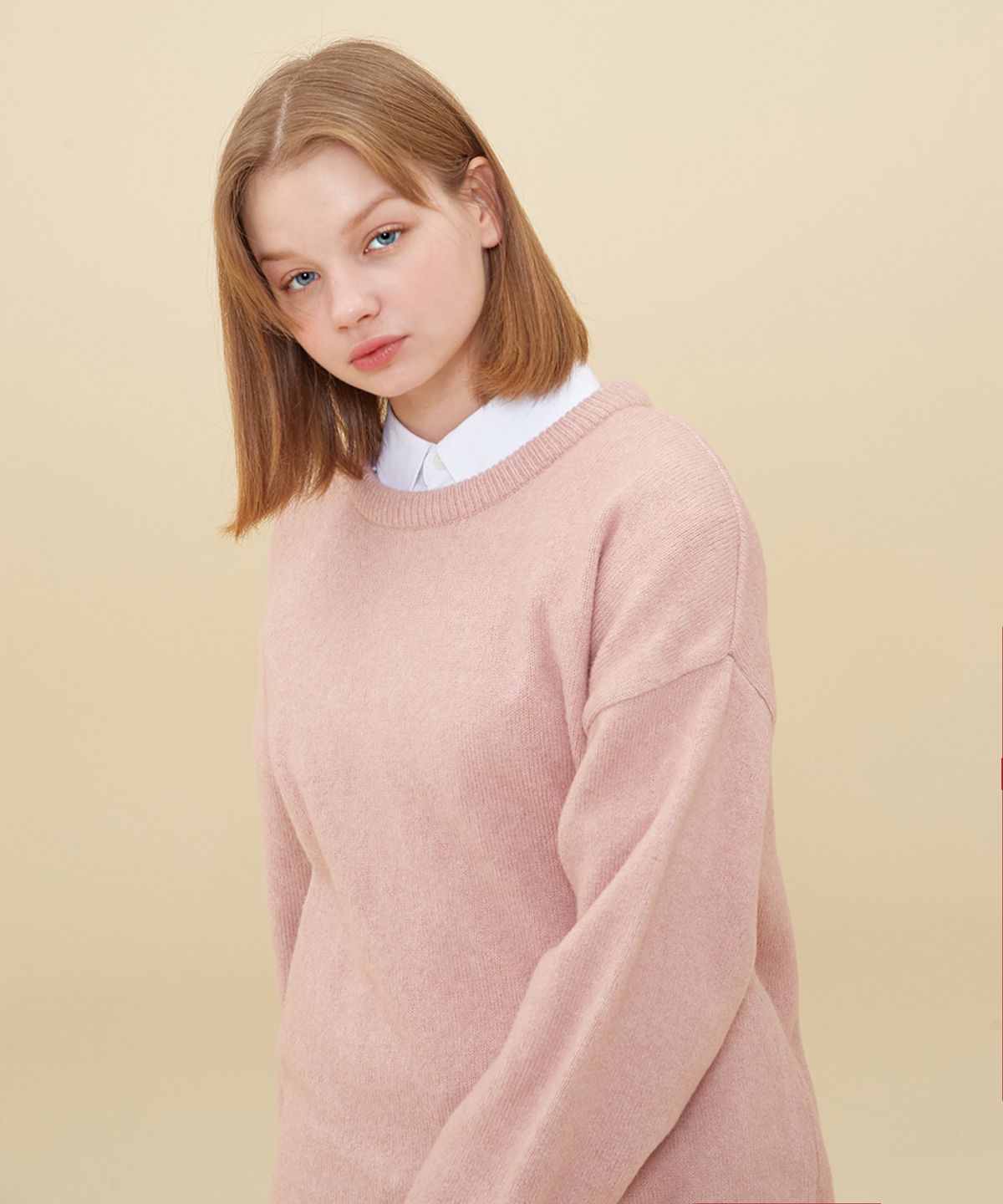 블론드나인(BLOND9) MELANGE ROUND NECK SWEATER_PINK
