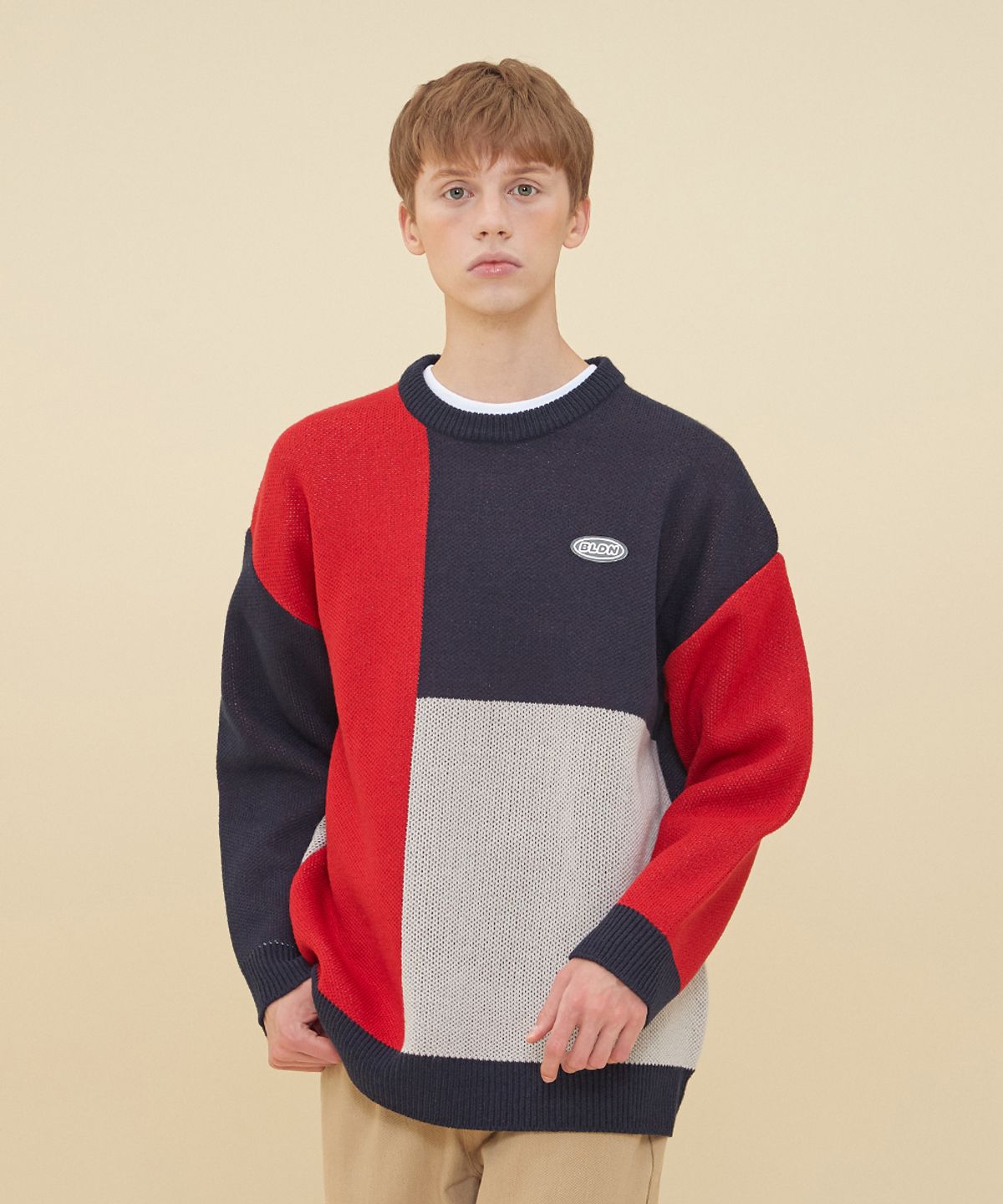 블론드나인(BLOND9) MOSAIC COLORATION SWEATER_RED