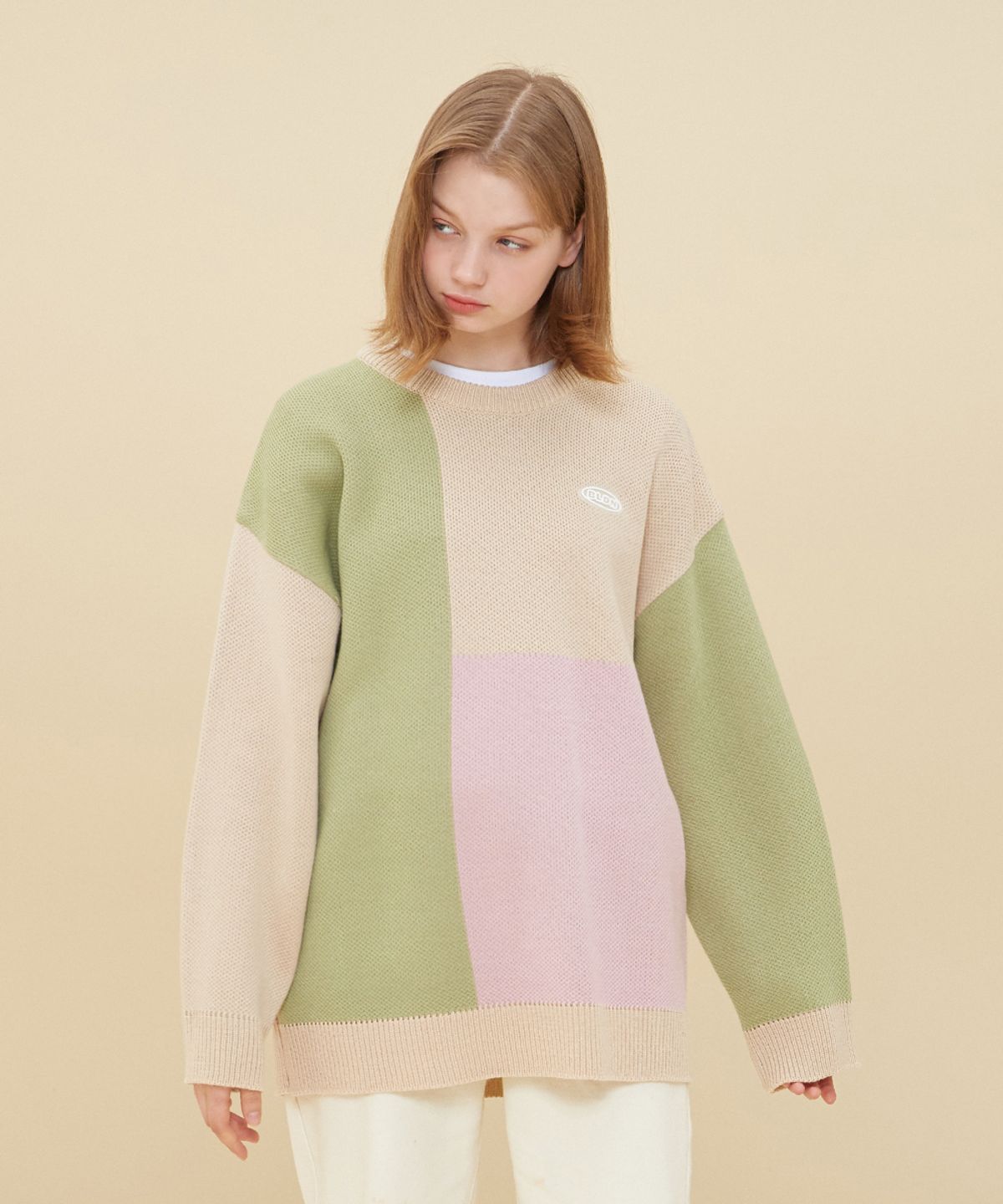 블론드나인(BLOND9) MOSAIC COLORATION SWEATER_BEIGE