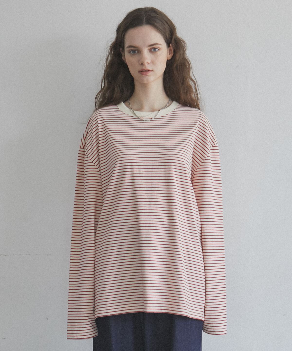 스트리트 스탠다드(STREET STANDARD) D47 EMBO L/SLV STRIPE TOP