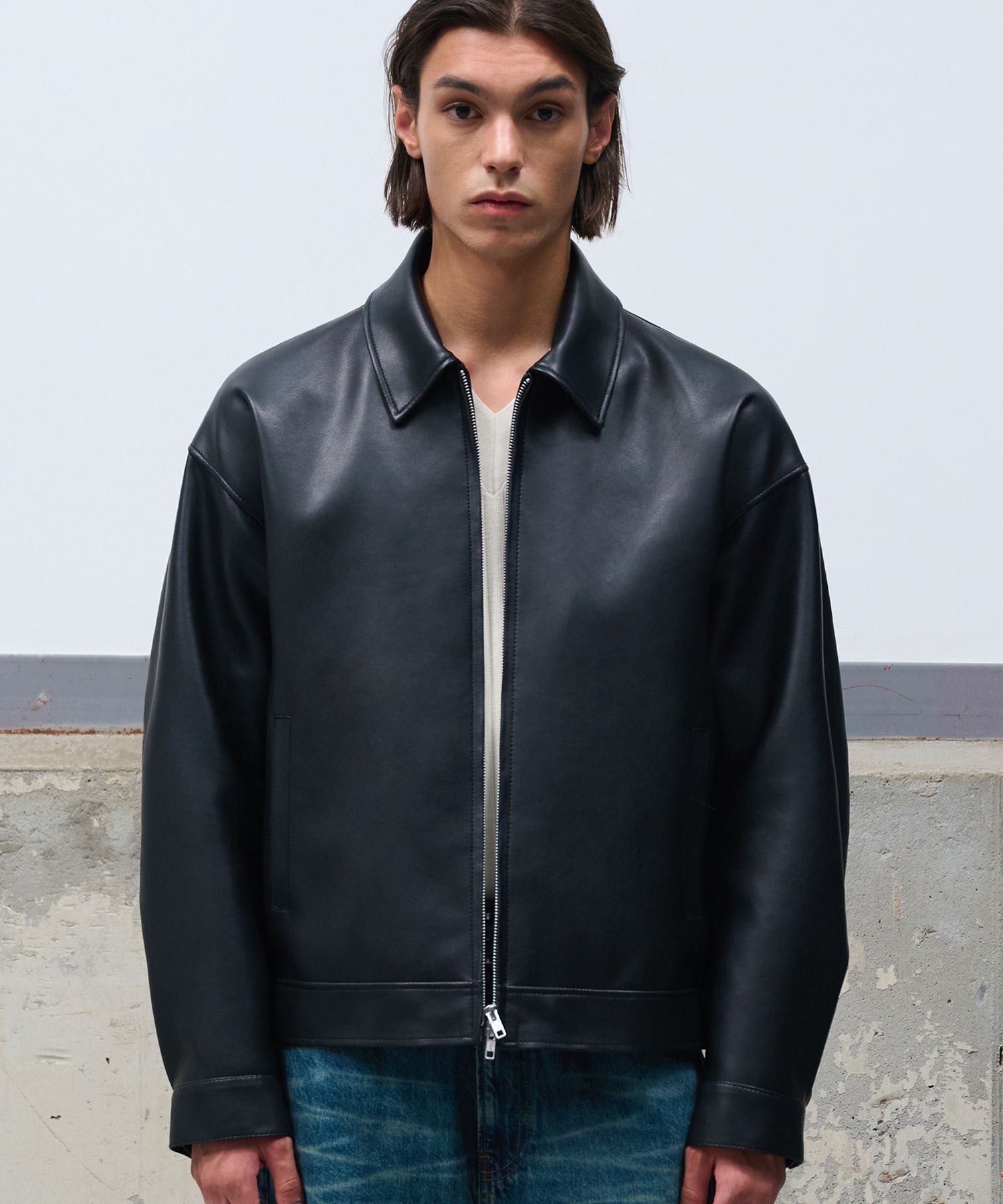 MUSINSA公式 | DOFFJASON OVERSIZED VEGAN LEATHER SINGLE BREASTED JACKET