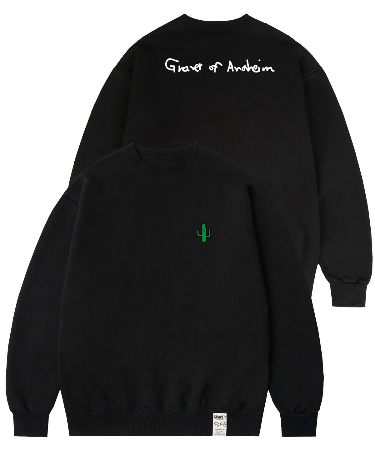그레이버(GRAVER) [UNISEX]드로잉 선인장 백로고 맨투맨_블랙