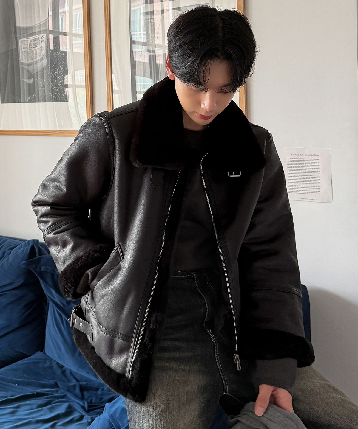 레프트서울(LEFTSEOUL) 에비에이터 B-3 무스탕 자켓 [블랙]
