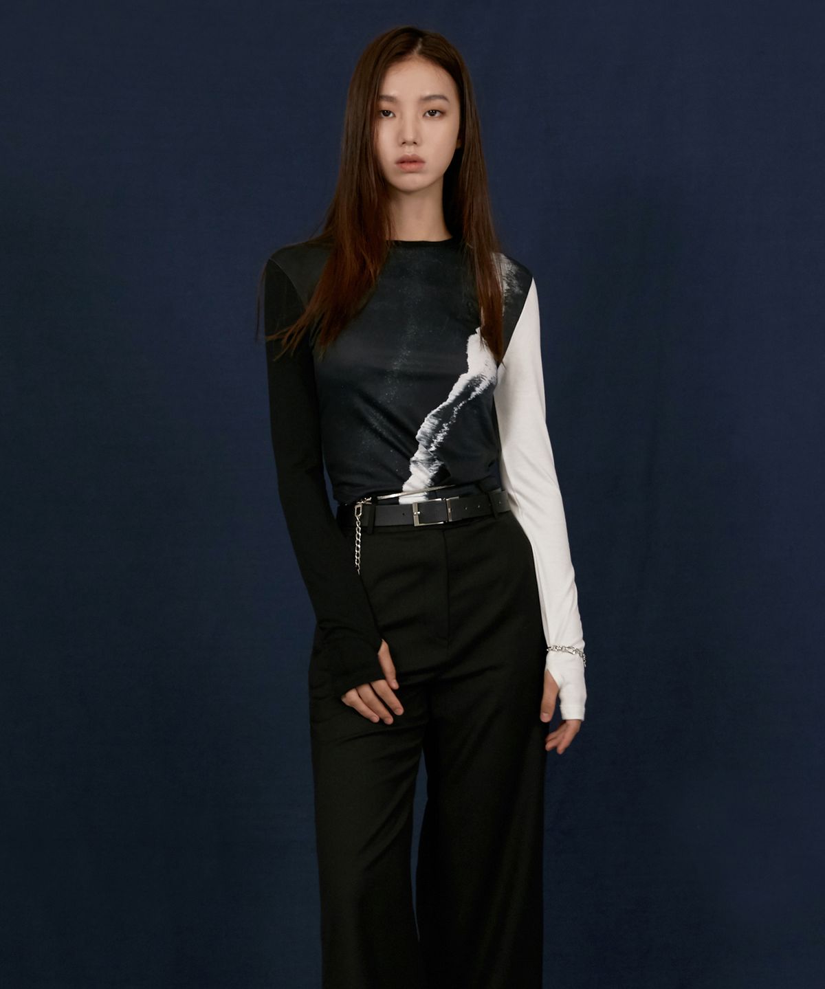 유즈(YUSE) SLIM JERSEY LONG SLEEVE LINE T-SHIRT - PRINT