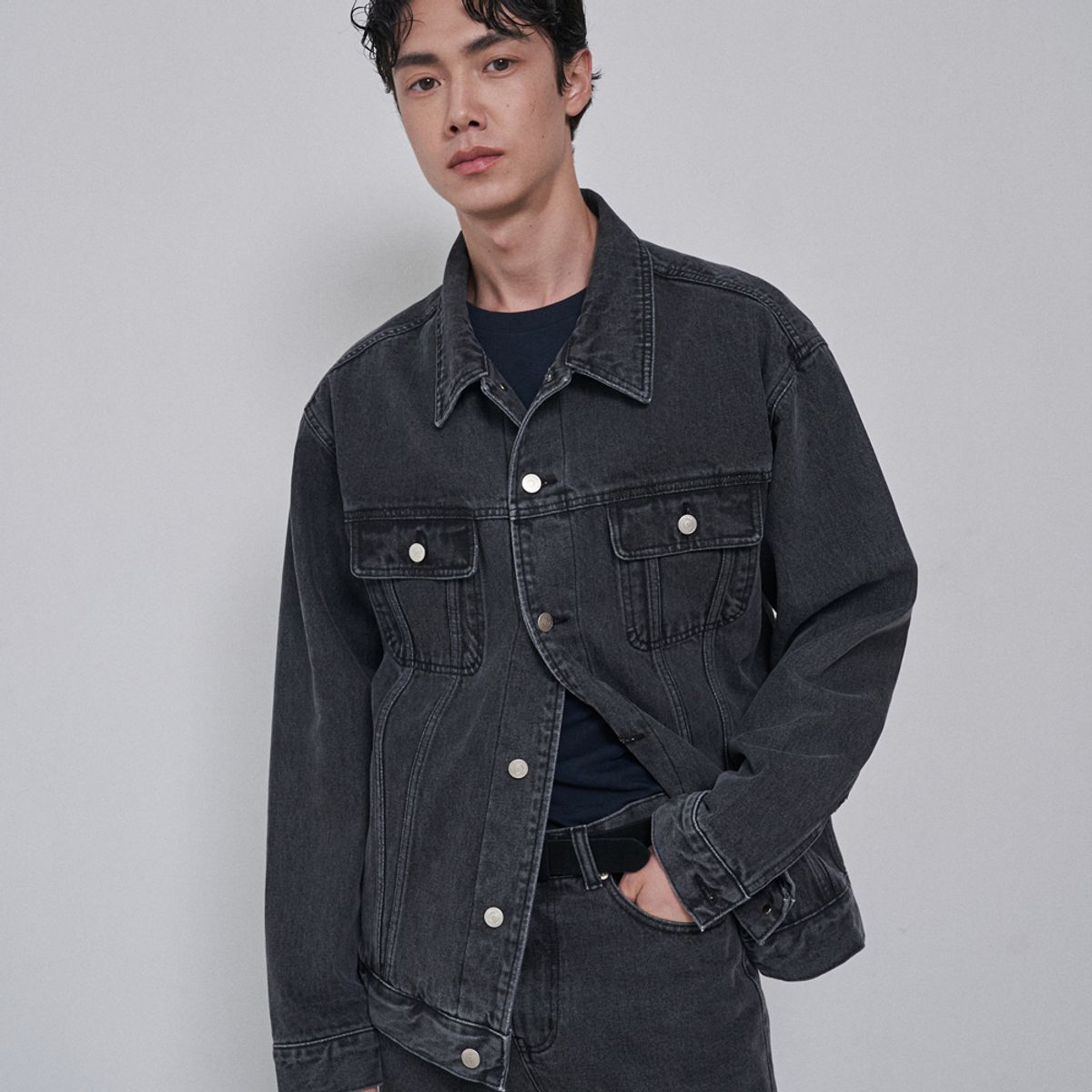 뉴비(NEWBIE) 오버핏데님자켓(그레이)