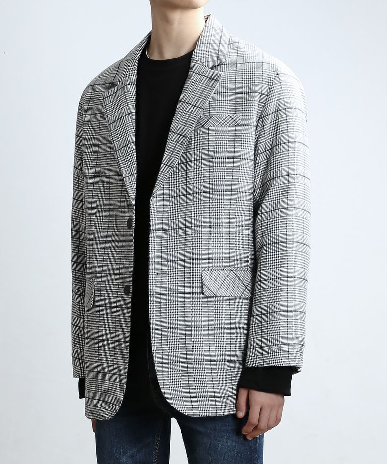 H.TOOTH CHECK BLAZER (B.Gray)