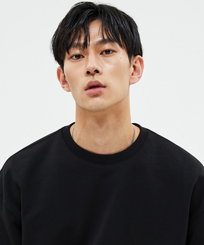 950G 솔리드 맨투맨-딥 블랙-[세미 오버핏]