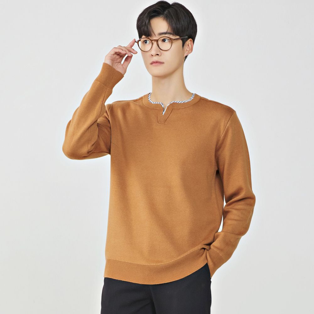 [COSYHARU公式]Henry neck muscle fit Raglan V-neck knitwear MUSINSA | CHASECULT Men's Henry Neck Layered Sweater-KFRK5211C0X